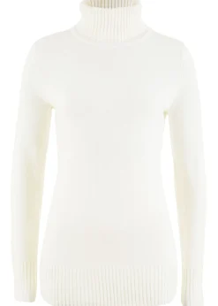 bonprix bonprix Jersey básico de punto fino con cuello alto Blanco lana Sale