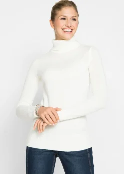 bonprix bonprix Jersey básico de punto fino con cuello alto Blanco lana Sale