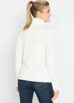 bonprix bonprix Jersey básico de punto fino con cuello alto Blanco lana Sale