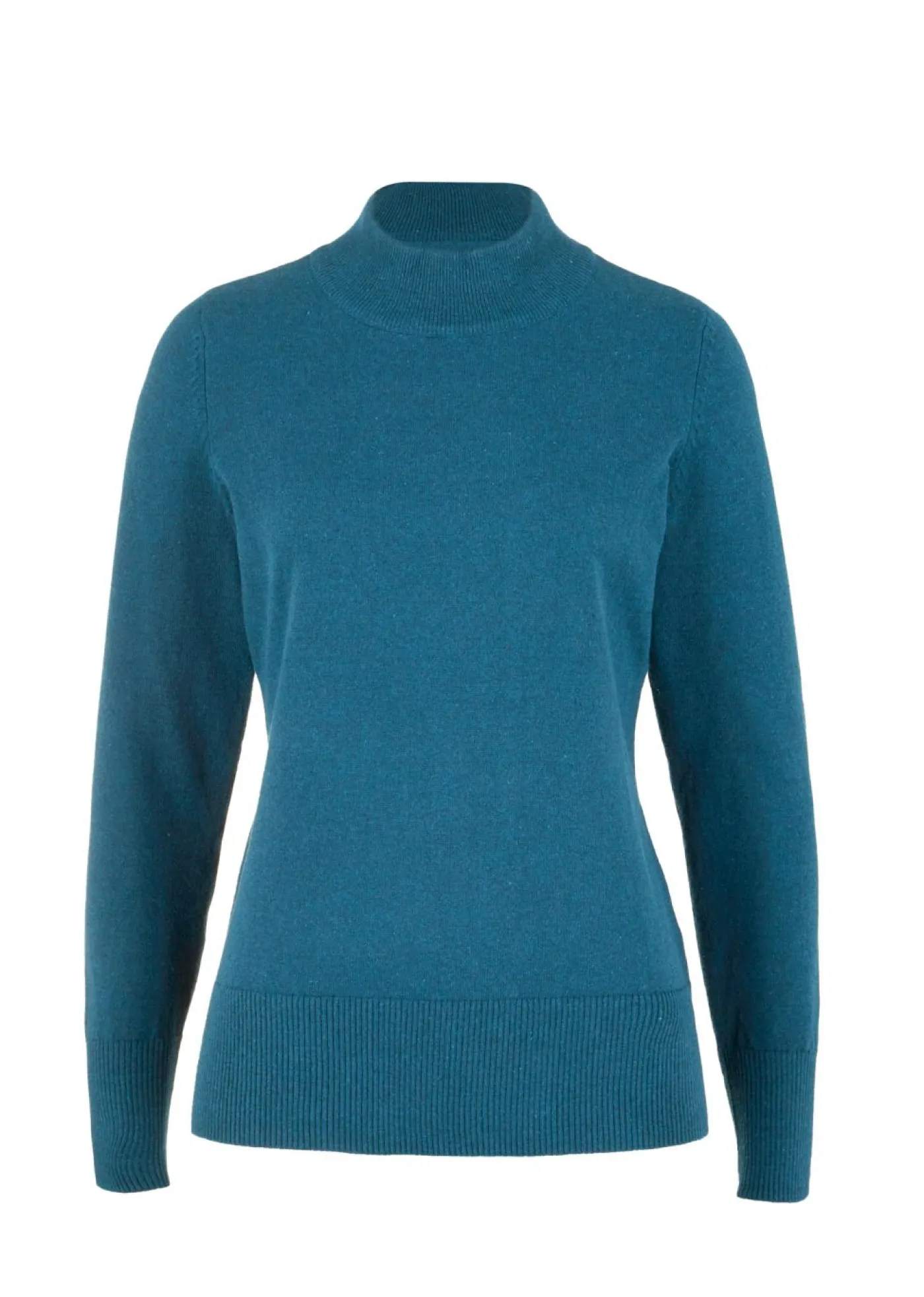 bonprix bonprix Jersey básico de punto fino con cuello alto y algodón reciclado Azul petróleo Online