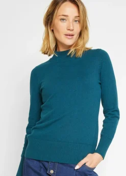 bonprix bonprix Jersey básico de punto fino con cuello alto y algodón reciclado Azul petróleo Online