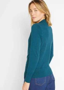 bonprix bonprix Jersey básico de punto fino con cuello alto y algodón reciclado Azul petróleo Online
