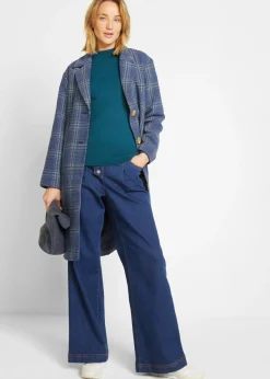 bonprix bonprix Jersey básico de punto fino con cuello alto y algodón reciclado Azul petróleo Online