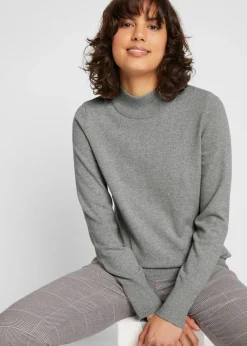 bonprix bonprix Jersey básico de punto fino con cuello alto y algodón reciclado Gris Clearance