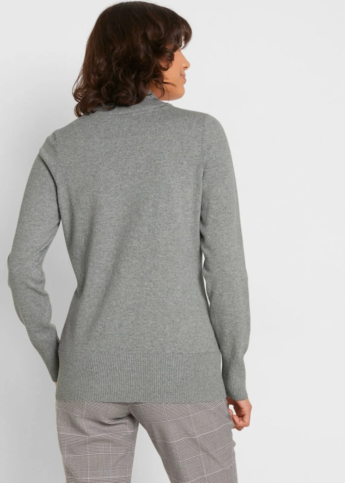bonprix bonprix Jersey básico de punto fino con cuello alto y algodón reciclado Gris Clearance
