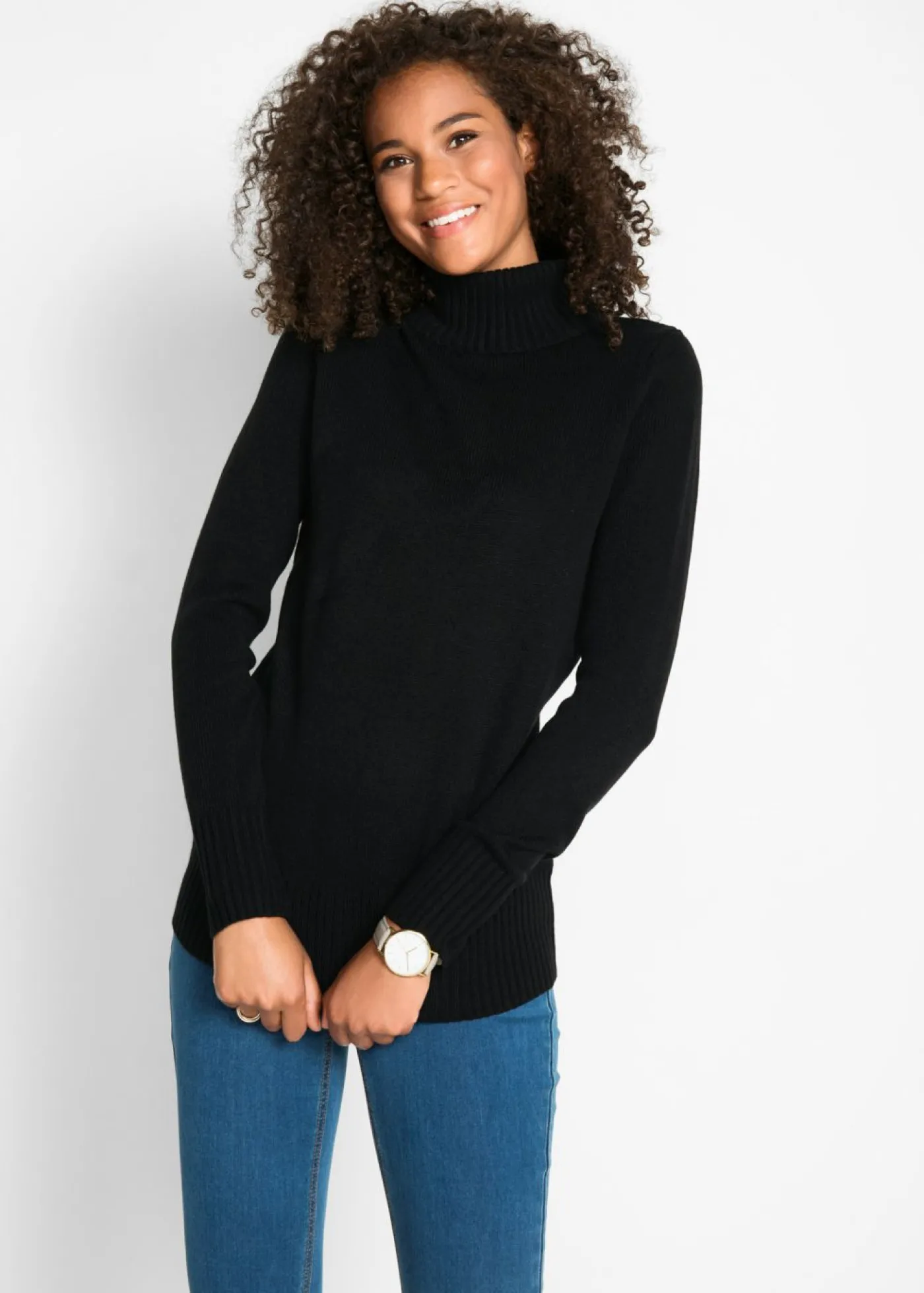 bonprix bonprix Jersey básico de punto fino con cuello alto Negro Best