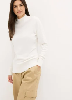 bonprix bonprix Jersey básico de punto fino con cuello alto y algodón reciclado Blanco lana Best