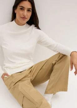 bonprix bonprix Jersey básico de punto fino con cuello alto y algodón reciclado Blanco lana Best