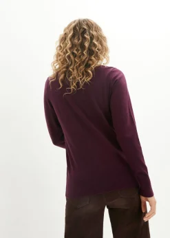 bonprix bonprix Jersey básico de punto fino con cuello alto y algodón reciclado morado intenso