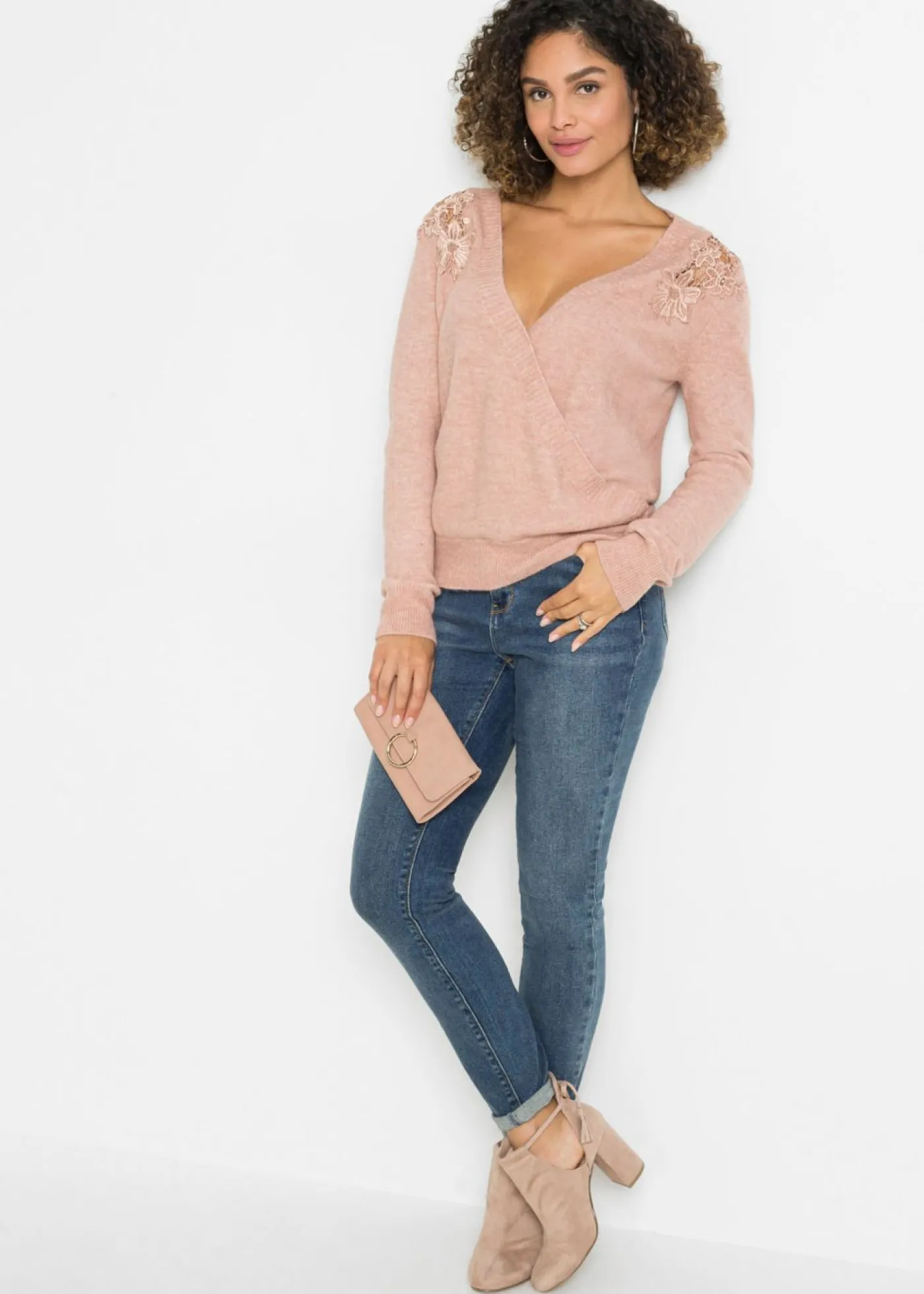 bonprix bonprix Jersey con aspecto cruzado rosa viejo moteado