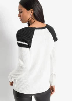 bonprix bonprix Jersey con botones Negro-blanco Clearance