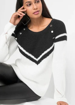 bonprix bonprix Jersey con botones Negro-blanco Clearance