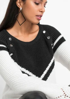 bonprix bonprix Jersey con botones Negro-blanco Clearance