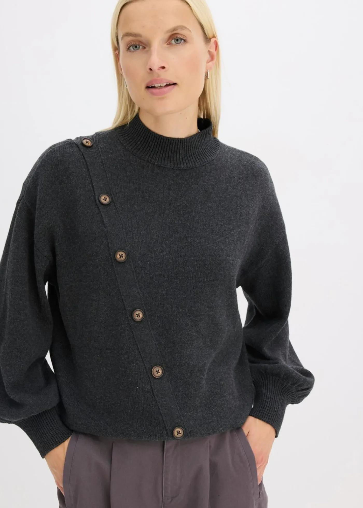 bonprix bonprix Jersey con botones antracita jaspeado moteado Hot
