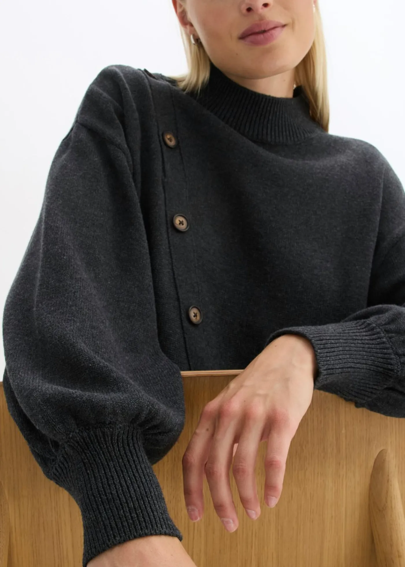 bonprix bonprix Jersey con botones antracita jaspeado moteado Hot