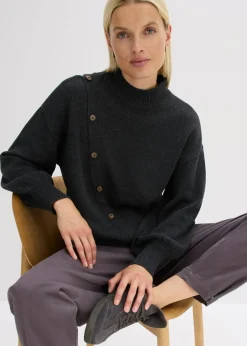 bonprix bonprix Jersey con botones antracita jaspeado moteado Hot