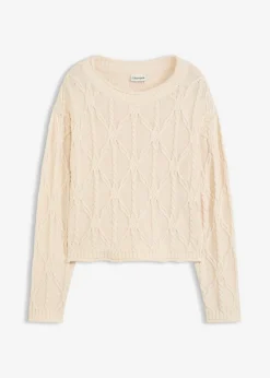 bonprix bonprix Jersey con contenido de algodón gris guijarro-blanco crema moteado Hot