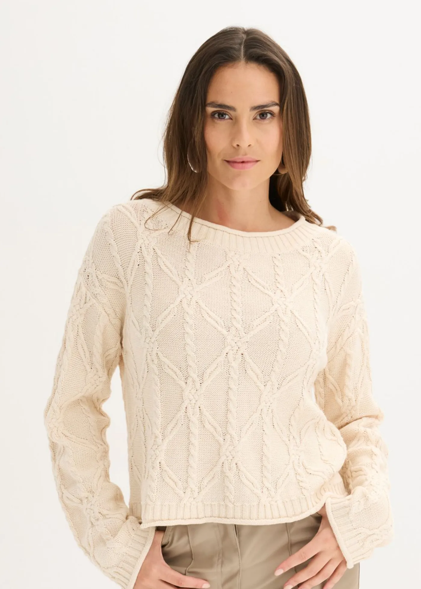 bonprix bonprix Jersey con contenido de algodón gris guijarro-blanco crema moteado Hot