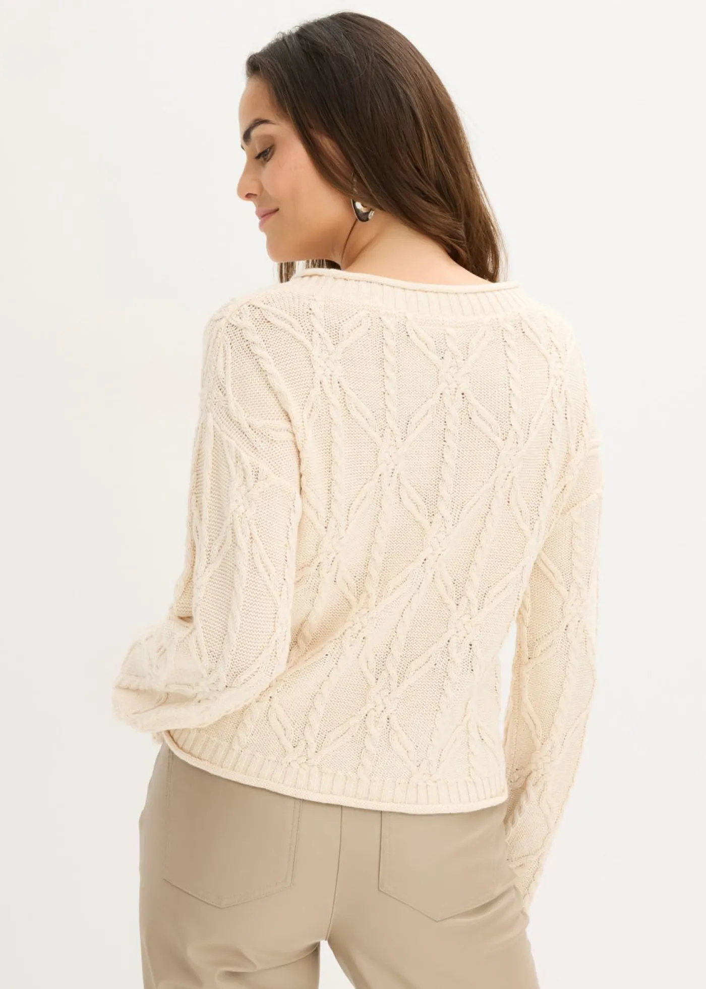 bonprix bonprix Jersey con contenido de algodón gris guijarro-blanco crema moteado Hot