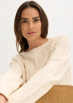 bonprix bonprix Jersey con contenido de algodón gris guijarro-blanco crema moteado Hot