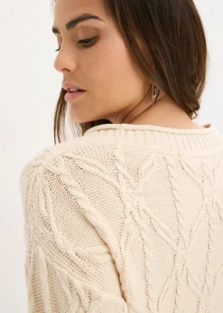 bonprix bonprix Jersey con contenido de algodón gris guijarro-blanco crema moteado Hot