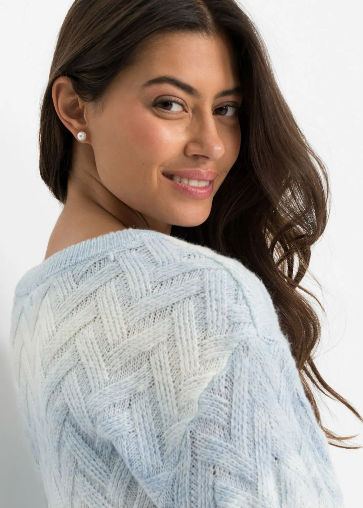 bonprix bonprix Jersey con corte boxy Azul hielo-blanco lana Hot
