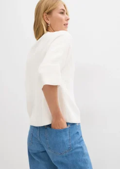 bonprix bonprix Jersey con corte boxy de mezcla de viscosa suave Blanco lana Online