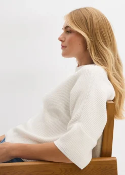 bonprix bonprix Jersey con corte boxy de mezcla de viscosa suave Blanco lana Online