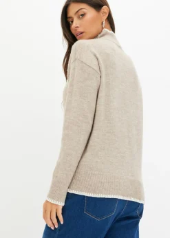 bonprix bonprix Jersey con cuello alto Arena-blanco