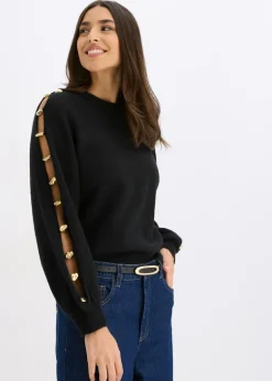 bonprix bonprix Jersey con cuentas de metal Negro Sale