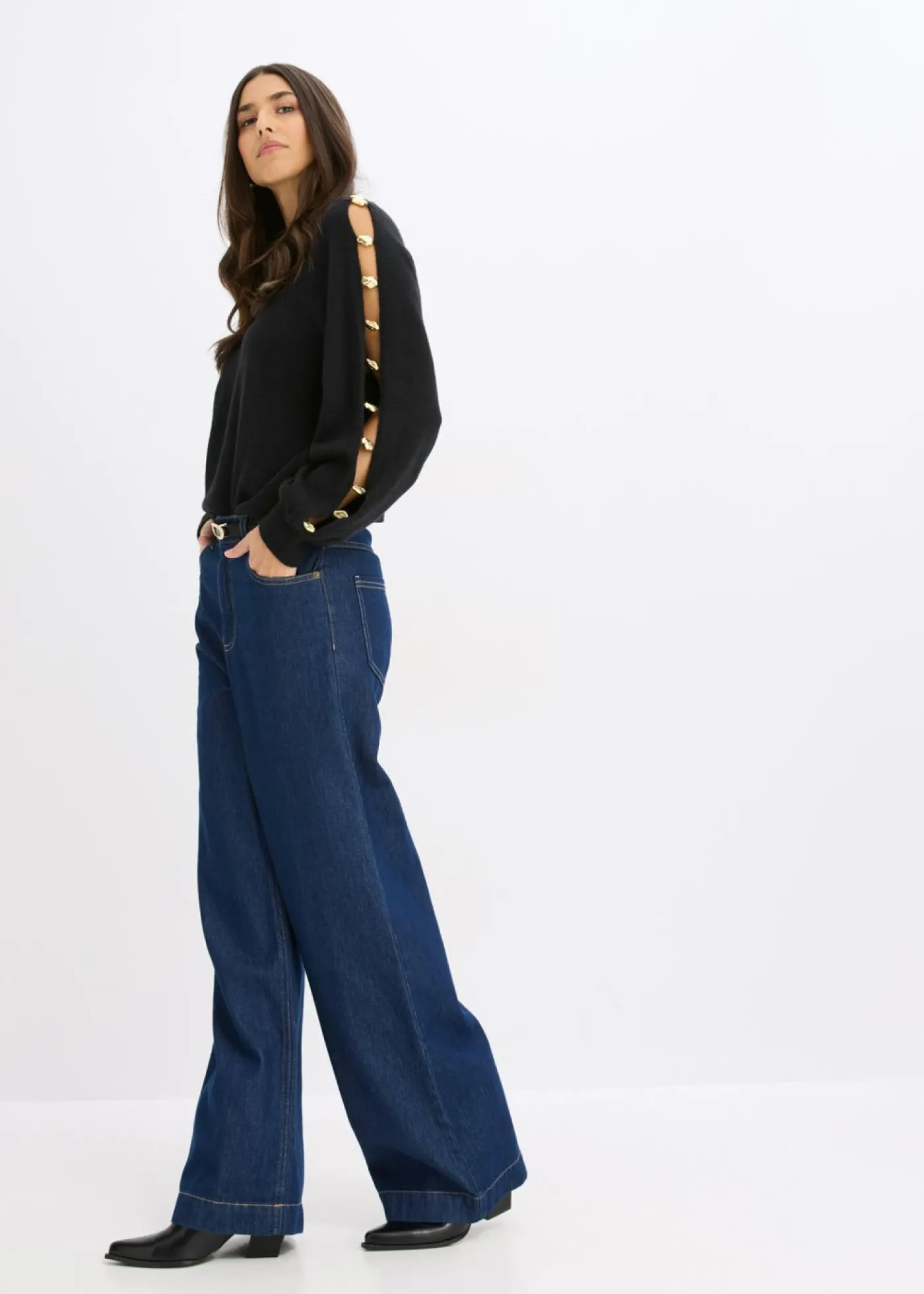 bonprix bonprix Jersey con cuentas de metal Negro Sale