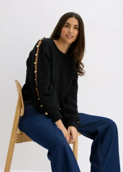 bonprix bonprix Jersey con cuentas de metal Negro Sale