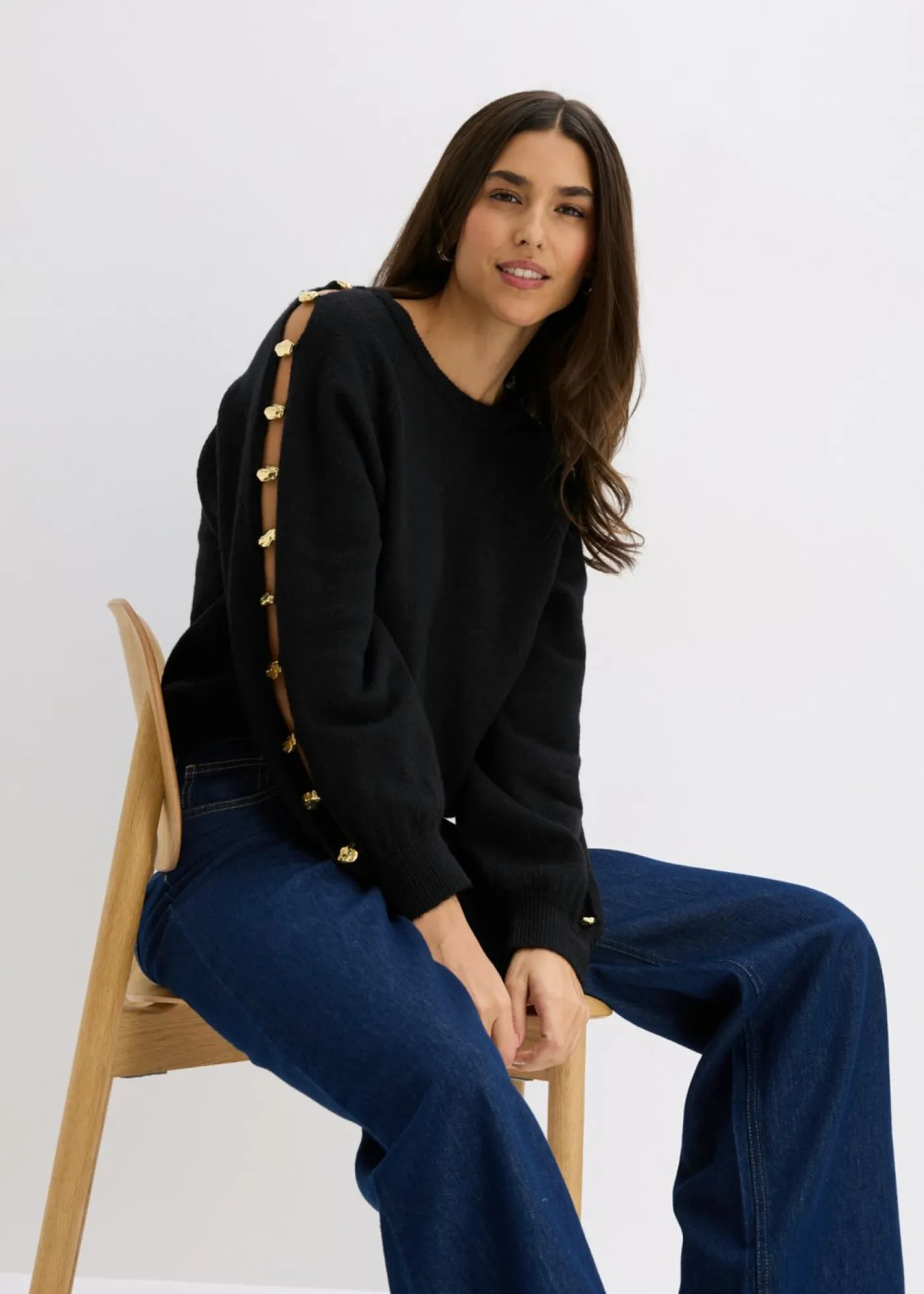 bonprix bonprix Jersey con cuentas de metal Negro Sale