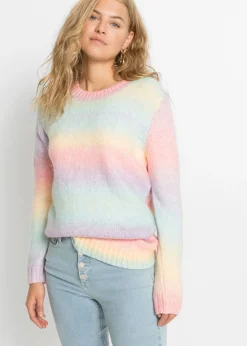 bonprix bonprix Jersey con degradado cromático rosa pálido/amarillo/azul pálido/púrpura con rayas Outlet