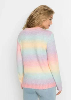 bonprix bonprix Jersey con degradado cromático rosa pálido/amarillo/azul pálido/púrpura con rayas Outlet