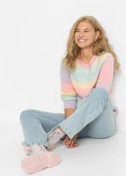 bonprix bonprix Jersey con degradado cromático rosa pálido/amarillo/azul pálido/púrpura con rayas Outlet