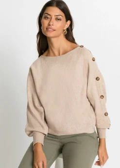 bonprix bonprix Jersey con detalles de botón marrón claro moteado Hot