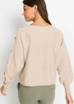 bonprix bonprix Jersey con detalles de botón marrón claro moteado Hot