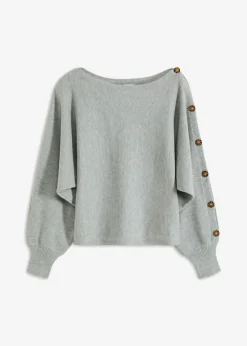 bonprix bonprix Jersey con detalles de botón Gris claro jaspeado Online