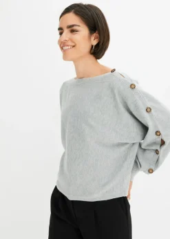 bonprix bonprix Jersey con detalles de botón Gris claro jaspeado Online