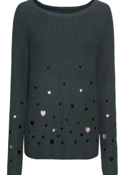 bonprix bonprix Jersey con dibujos de corazones Antracita estampado Discount
