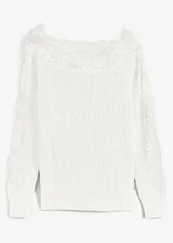 bonprix bonprix Jersey con encaje Blanco lana