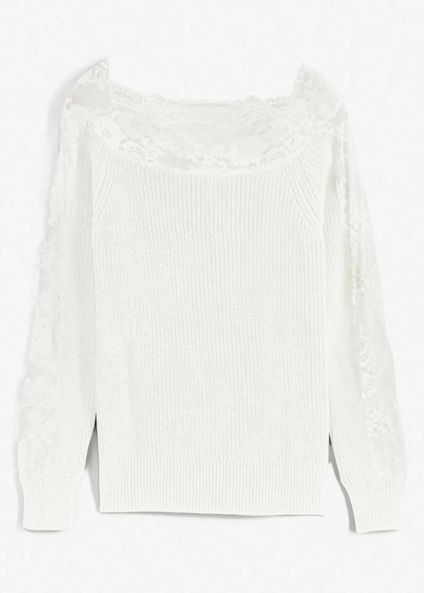 bonprix bonprix Jersey con encaje Blanco lana