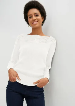 bonprix bonprix Jersey con encaje Blanco lana