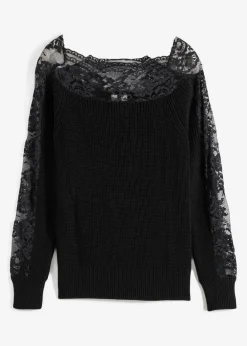 bonprix bonprix Jersey con encaje Negro