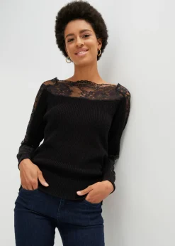 bonprix bonprix Jersey con encaje Negro