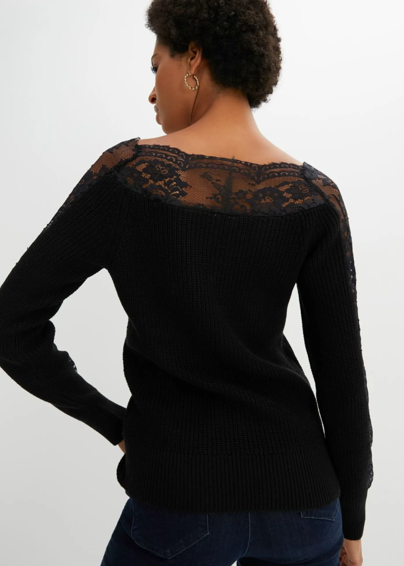 bonprix bonprix Jersey con encaje Negro