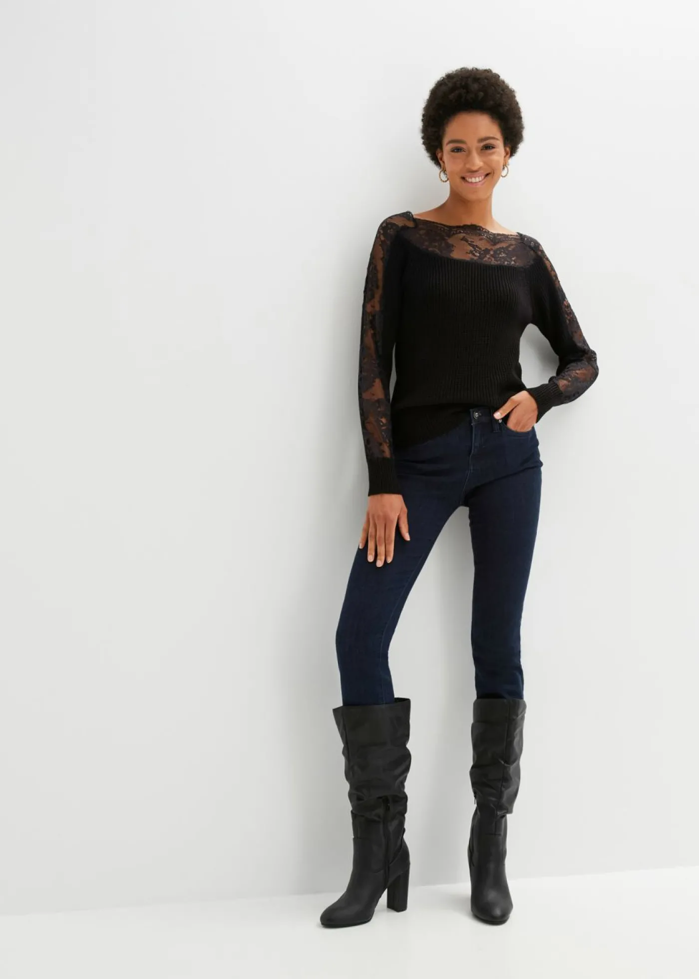 bonprix bonprix Jersey con encaje Negro