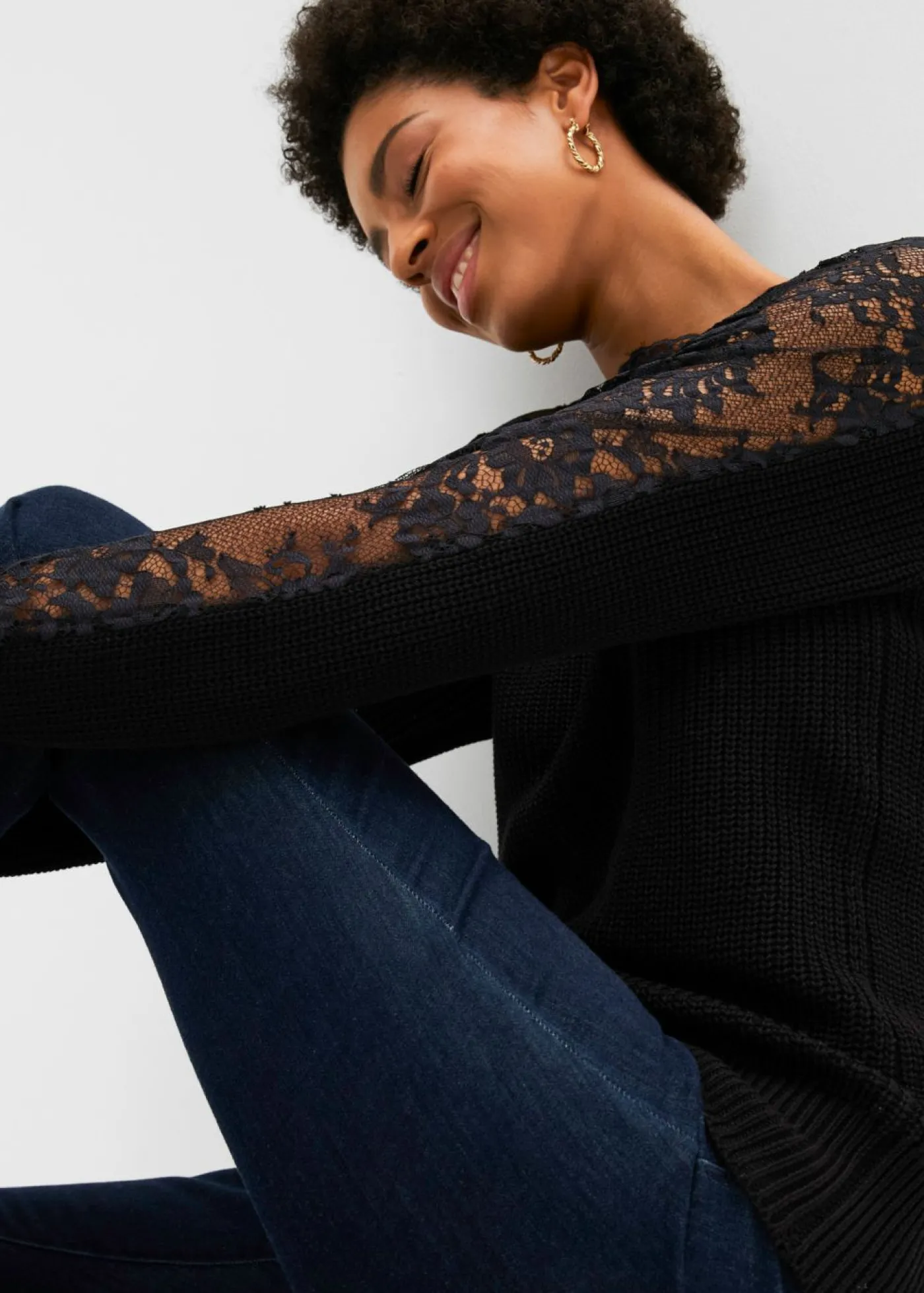 bonprix bonprix Jersey con encaje Negro