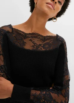 bonprix bonprix Jersey con encaje Negro
